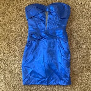 Royal Blue Satin Corset Strapless Homecoming Dress